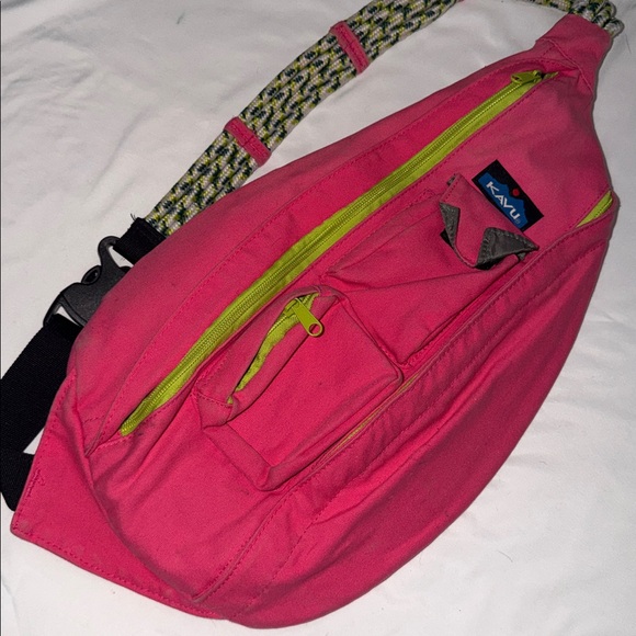 KAVU Rope Sling Backpack Bag in Pink and Green main image 5